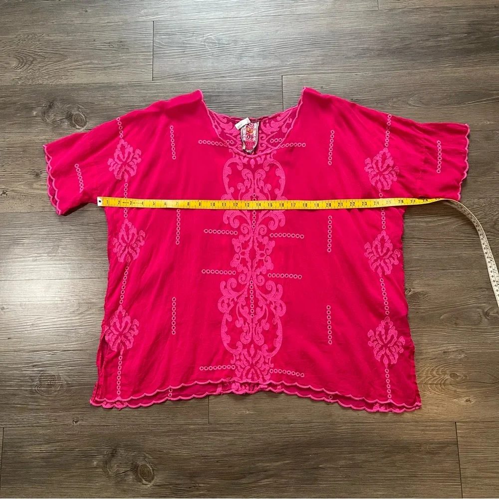 Johnny Was Hot Pink Demoran Tonal Embroidered Blouse Top Short Sleeve Size M - Picture 6 of 7